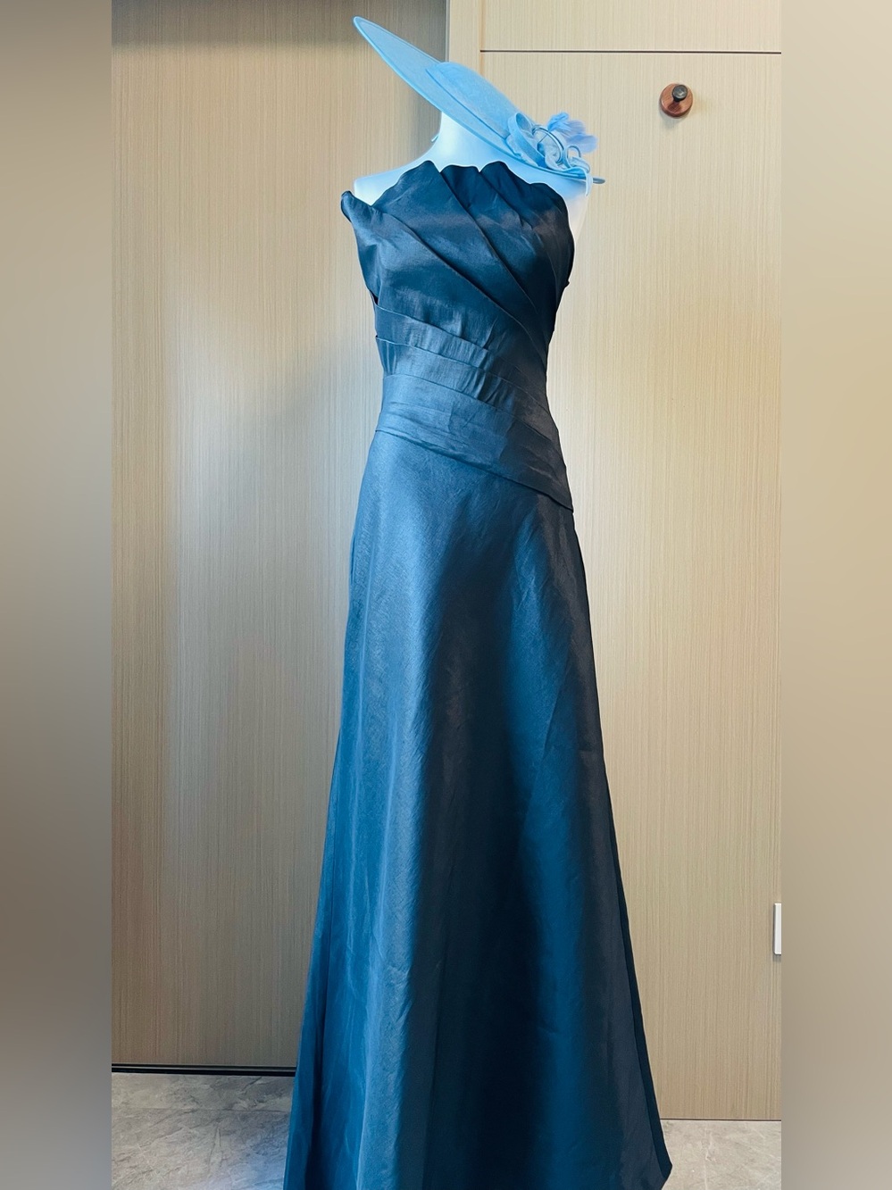 Meshki Black Strapless Pleated Bodice Evening Gown